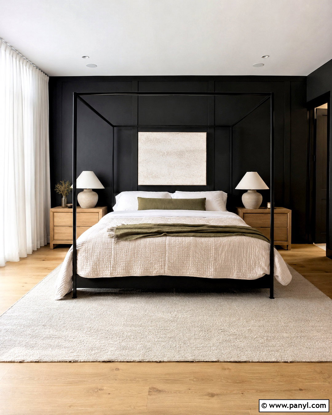 Black Feature Wall With Canopy Bed - 40 Black Feature Wall Ideas