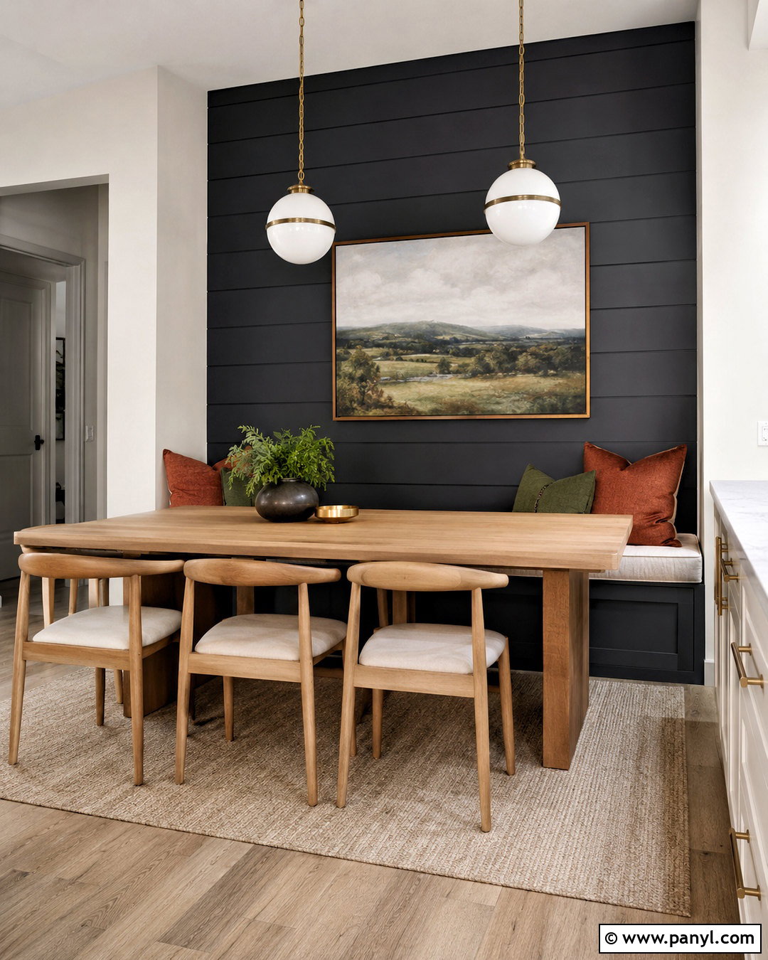Black Feature Wall With Dining Bench - 40 Black Feature Wall Ideas