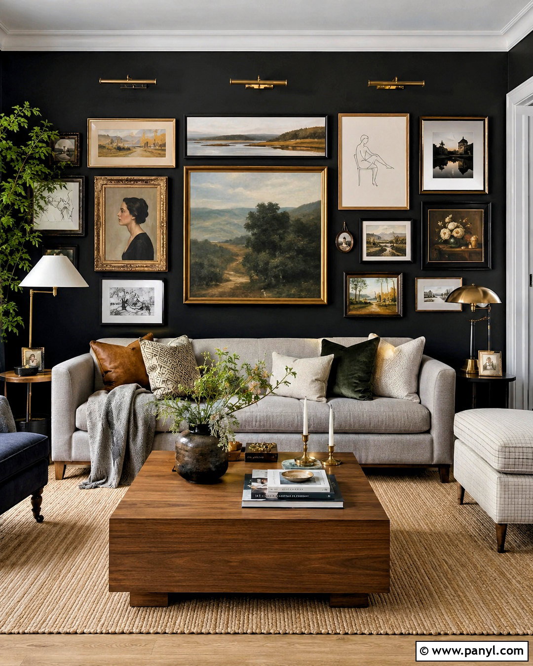 Black Feature Wall With Gallery Art - 40 Black Feature Wall Ideas