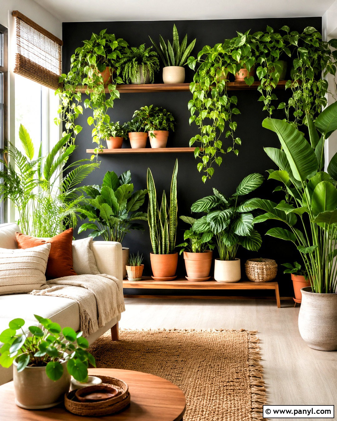 Black Feature Wall With Plants - 40 Black Feature Wall Ideas