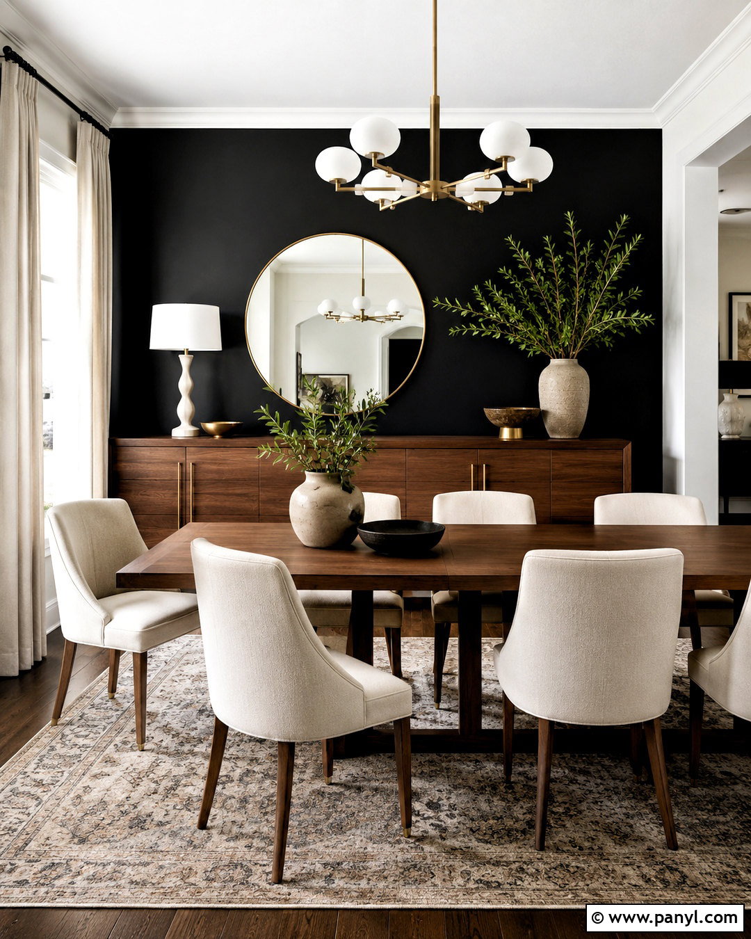 Black Feature Wall With Sideboard - 40 Black Feature Wall Ideas