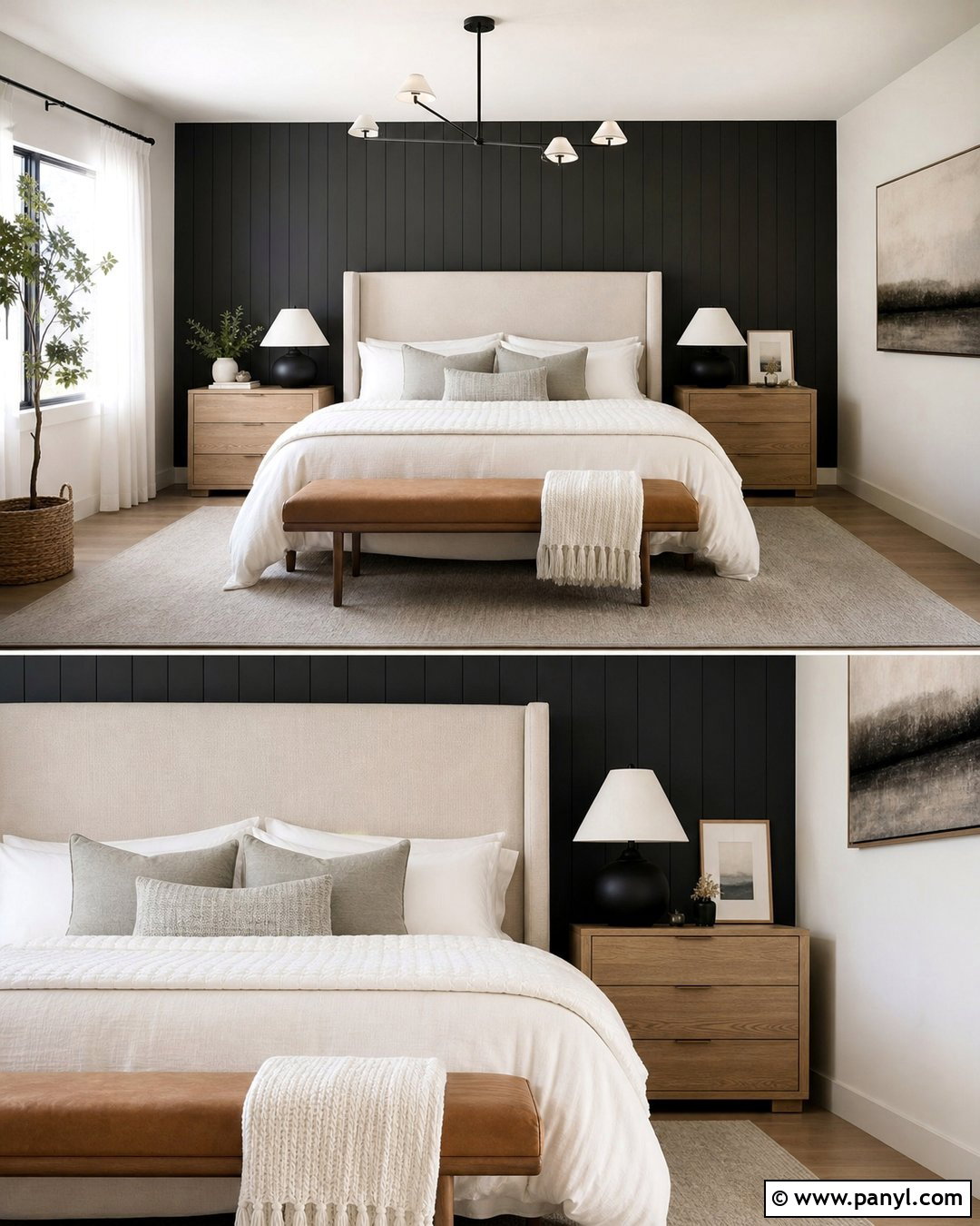 Black Feature Wall With White Bedding - 35 black feature wall bedroom ideas