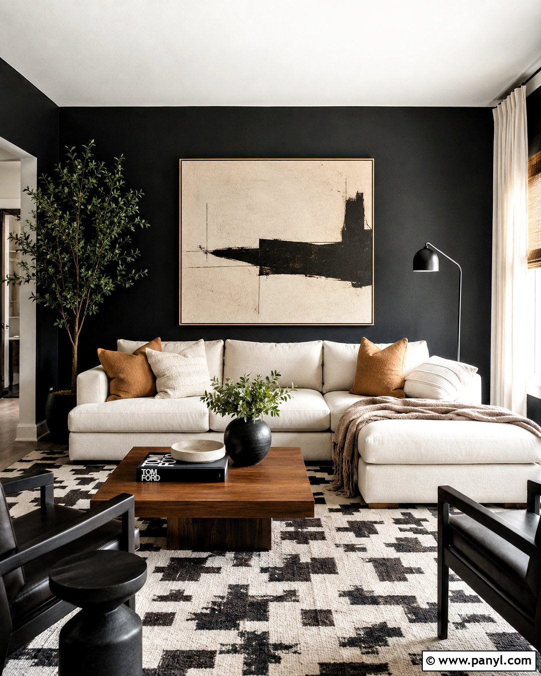 Black Feature Wall With White Sofa - 40 Black Feature Wall Ideas