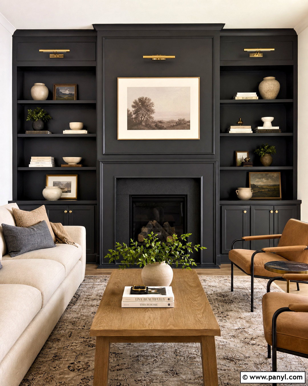 Black Fireplace And Built In Wall - 20 home wall painting ideas living rooms