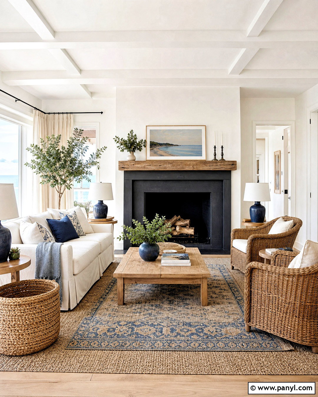 Black Fireplace In A Coastal Living Room - 20 living room with black fireplace ideas