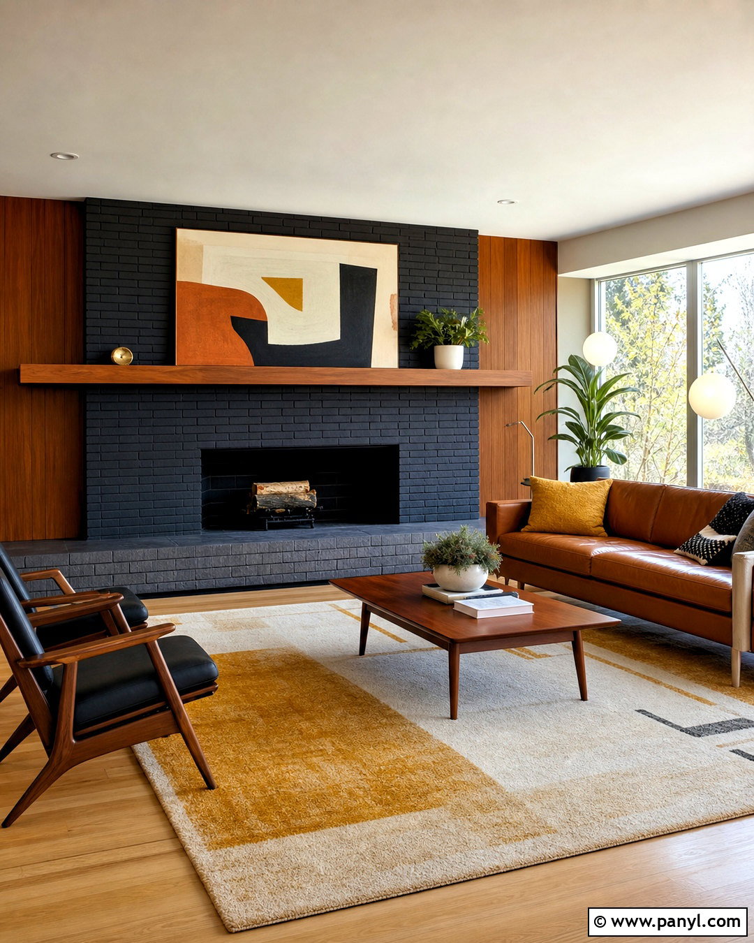 Black Fireplace In A Midcentury Living Room - 20 living room with black fireplace ideas