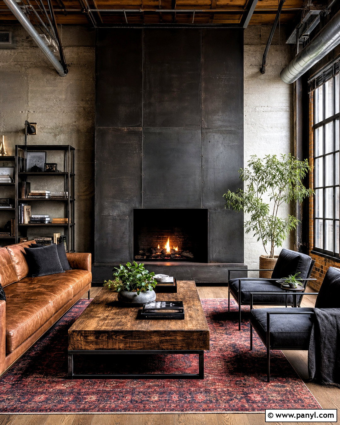 Black Fireplace In An Industrial Living Room - 20 living room with black fireplace ideas