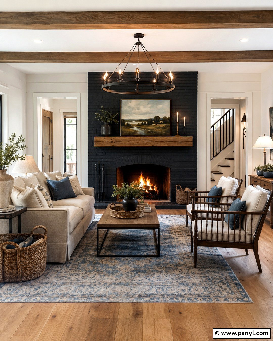 Black Fireplace In Farmhouse Living Room - 20 Black Paint Fireplace Ideas