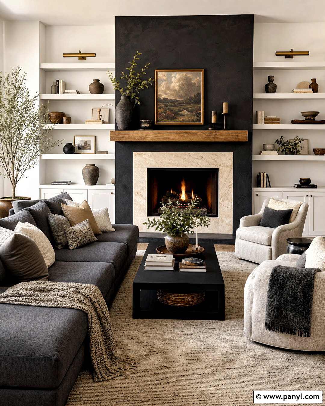 Black Fireplace Wall - 20 black statement wall ideas