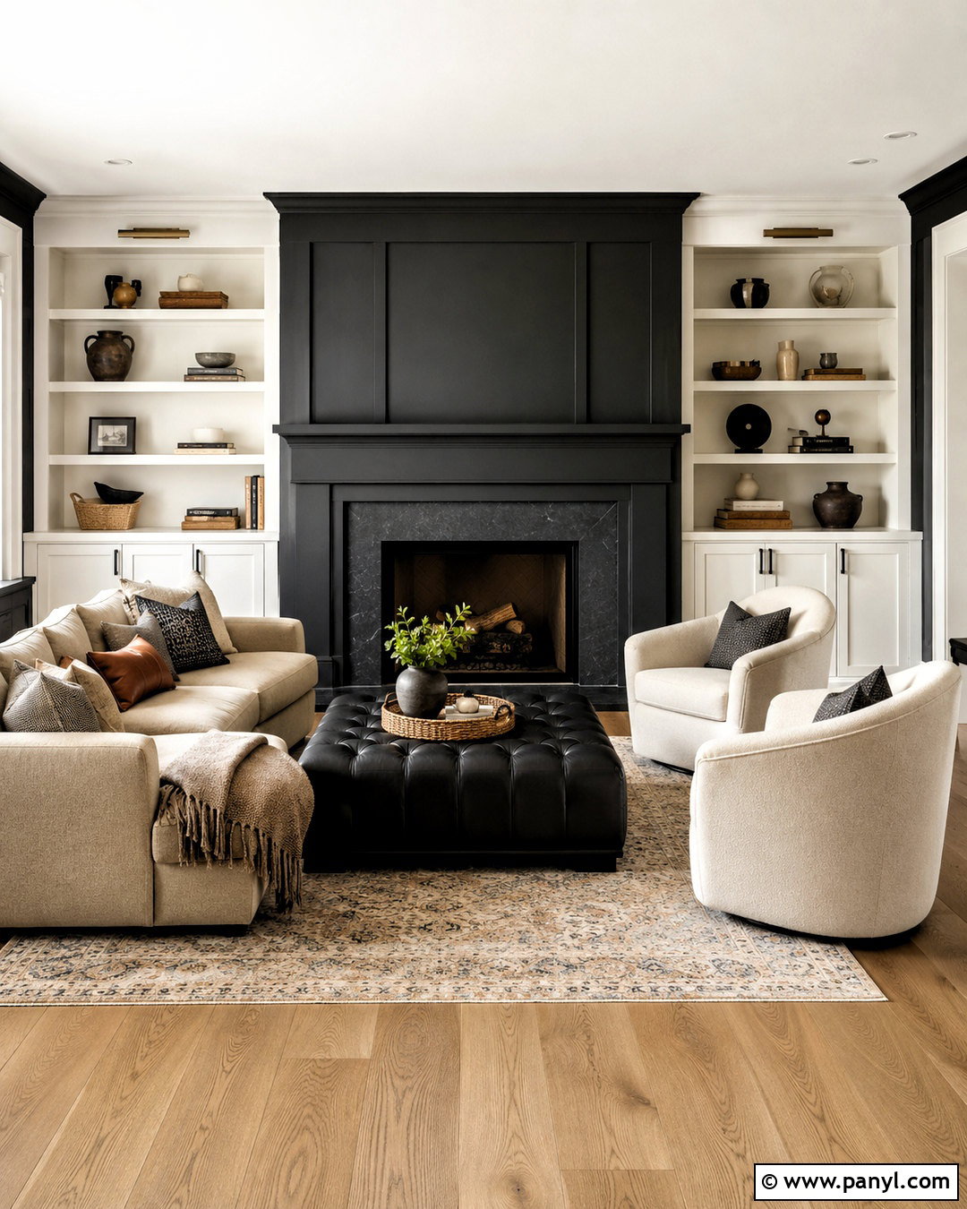 Black Fireplace Wall And White Built-Ins - 20 black and white fireplace ideas