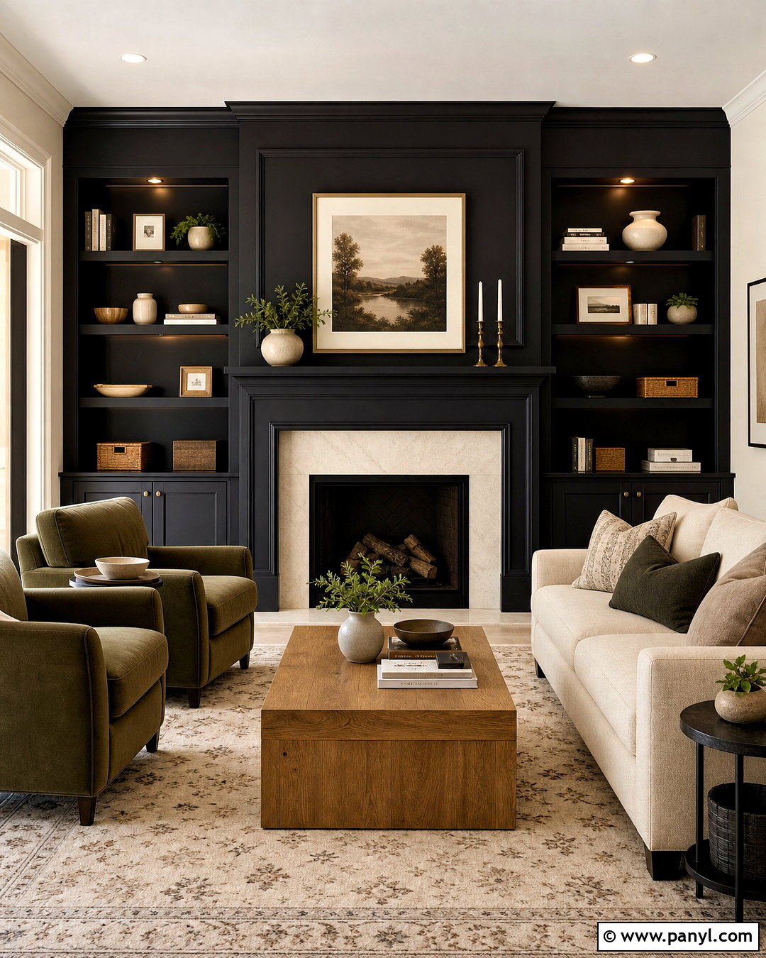 Black Fireplace Wall With Built-Ins - 20 dark fireplace wall ideas