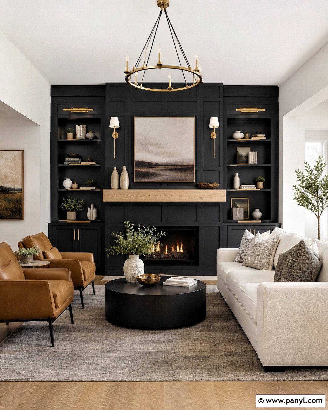 Black Fireplace Wall With Gold Sconces - 20 black and gold accent wall ideas