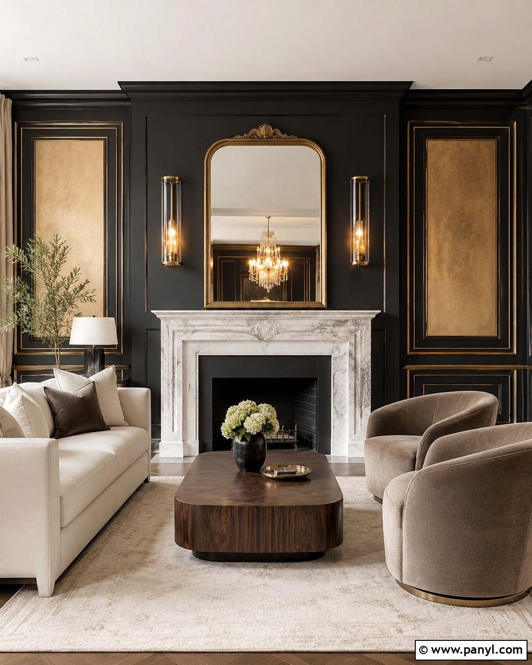 Black Fireplace Wall With Gold Trim - 20 Black Walls Gold Trim Ideas