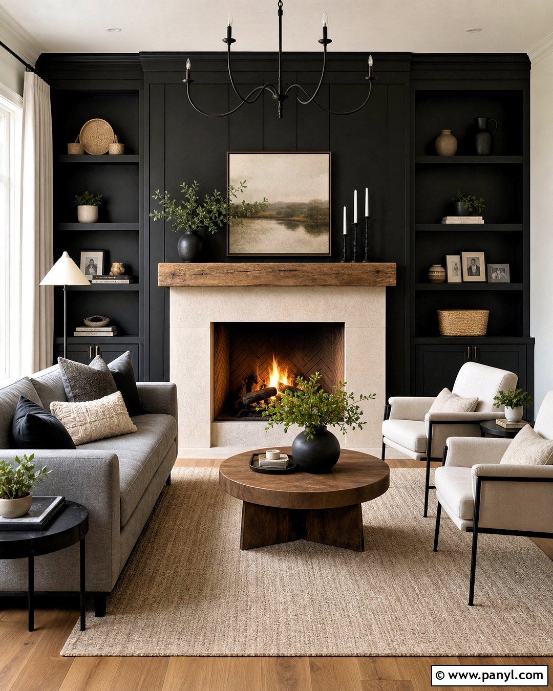 Black Fireplace Wall With Light Stone - 20 black interior walls