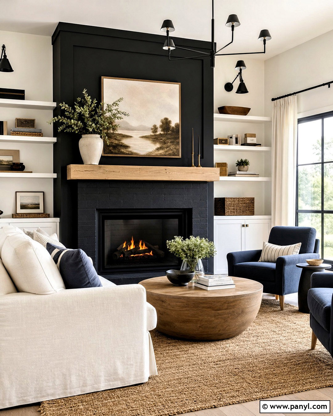 Black Fireplace Wall With Oak Mantel - 20 dark fireplace wall ideas