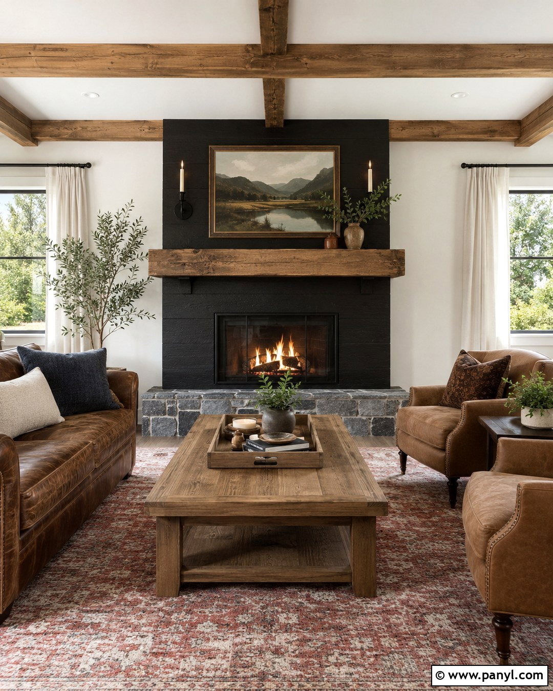 Black Fireplace Wall With Reclaimed Wood Mantel - 20 Black Accent Wall Living Room Western Ideas