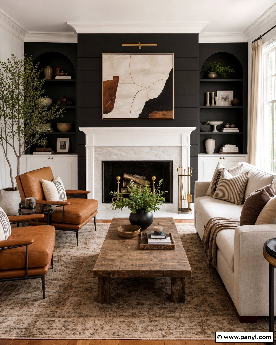Black Fireplace Wall With White Trim - 30 Black Walls White Trim Ideas