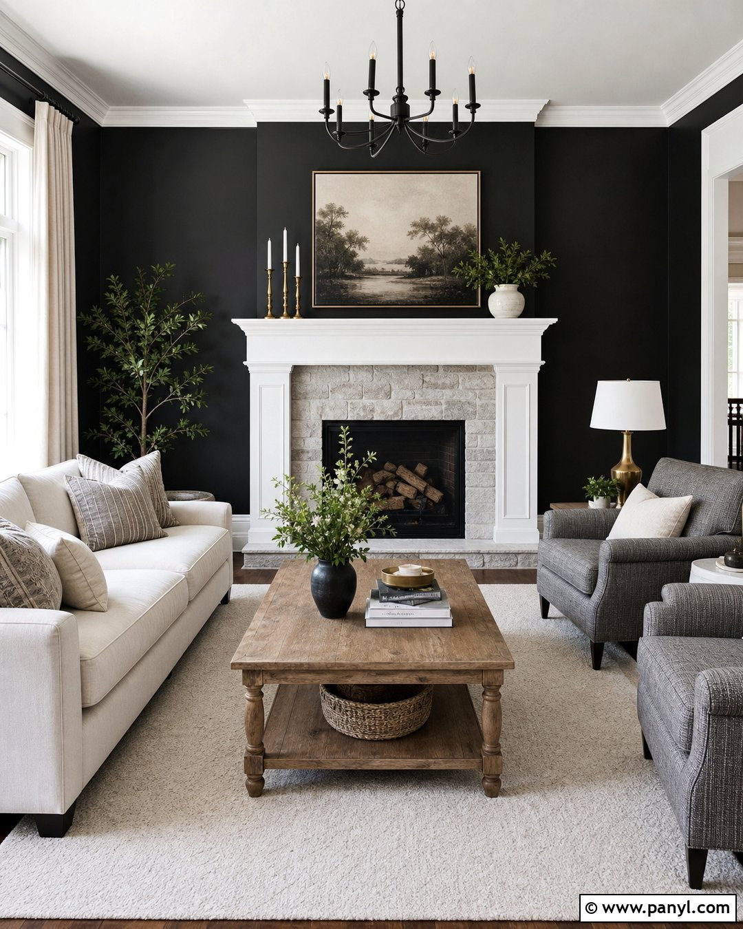 Black Fireplace Wall With White Trim - 20 Black Wall With White Trim Ideas