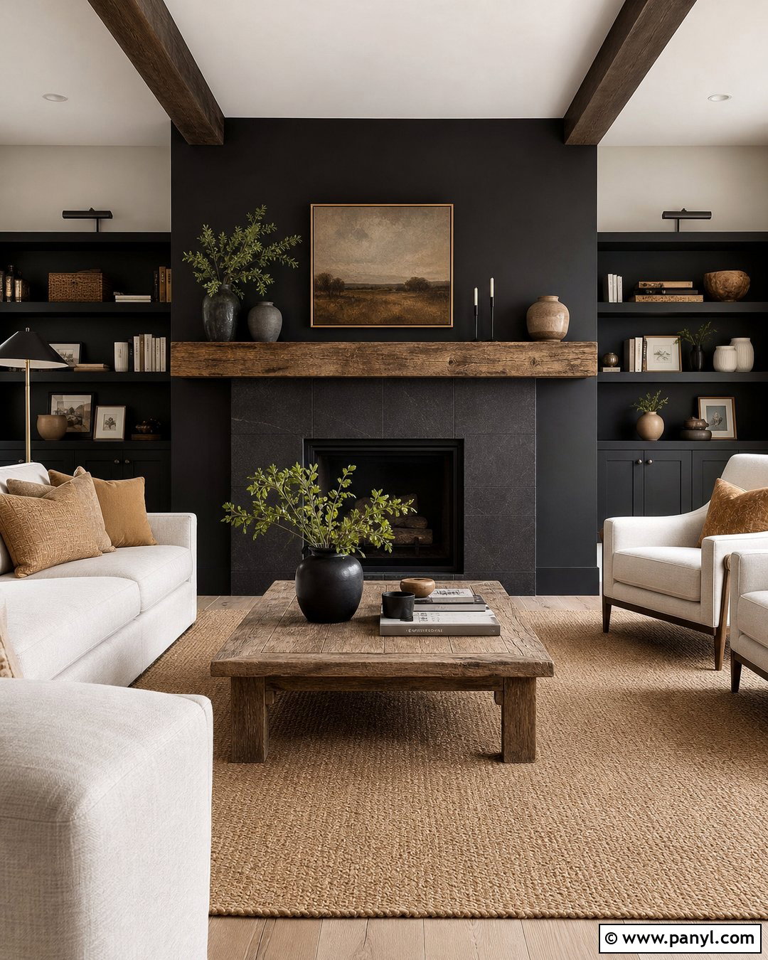 Black Fireplace Wall With Wood Mantel - 20 Black Accent Wall Fireplace Ideas