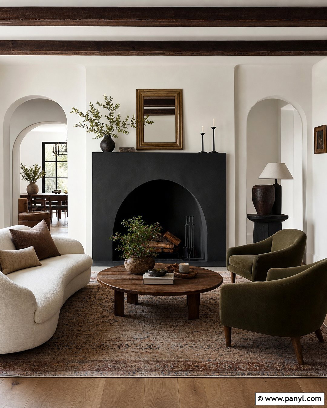 Black Fireplace With Arched Opening - 35 Black Fireplace White Walls
