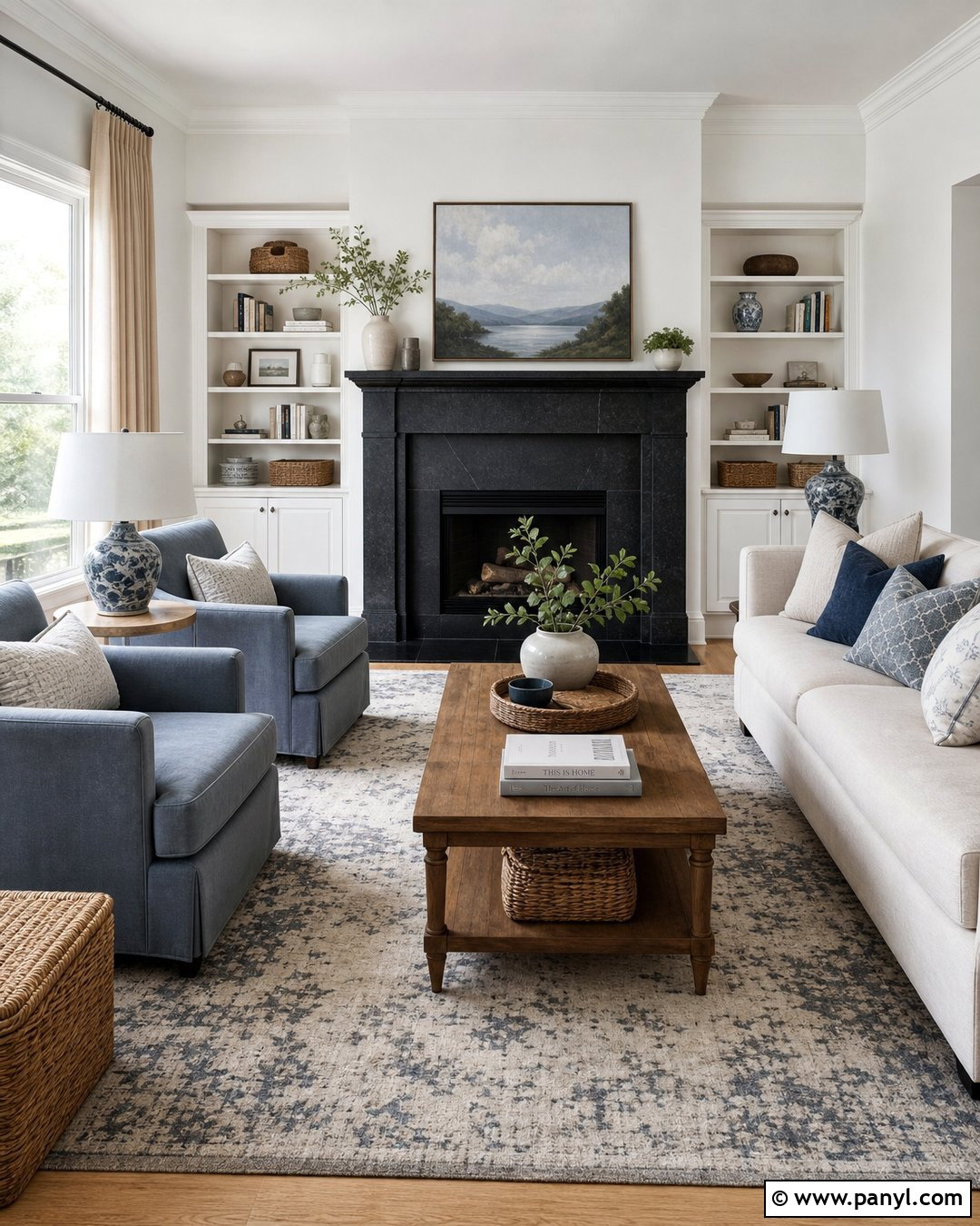 Black Fireplace With Blue Accents - 35 Black Fireplace White Walls