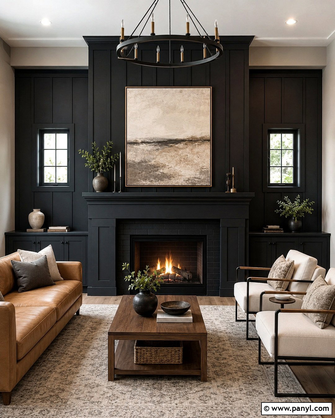Black Fireplace With Board And Batten - 20 Black Paint Fireplace Ideas
