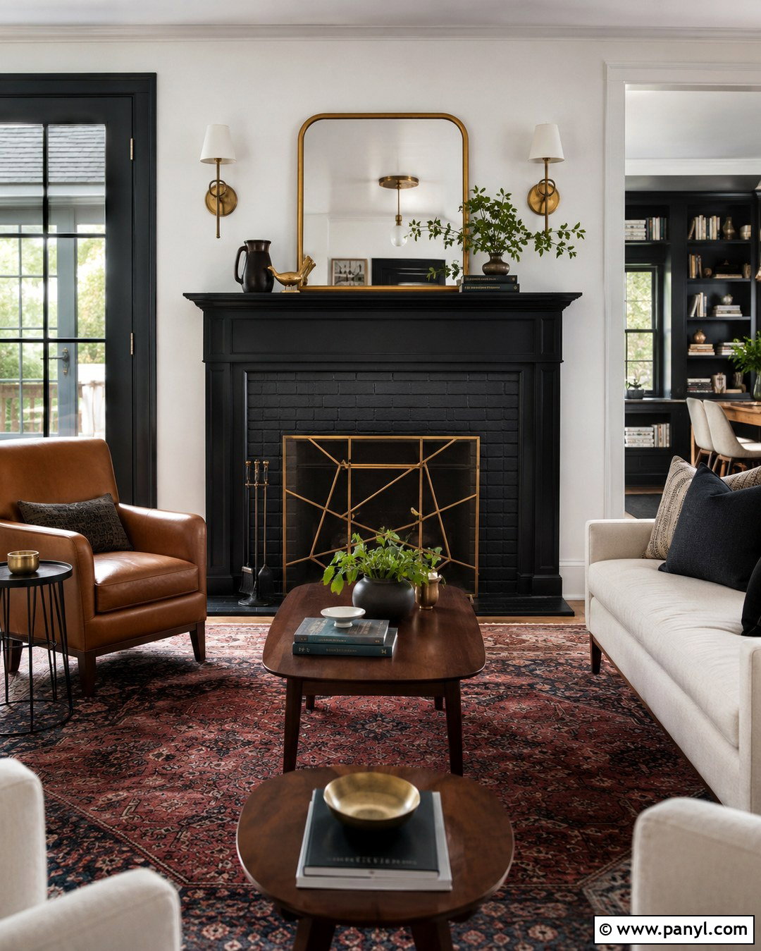 Black Fireplace With Brass Accents - 20 Black Paint Fireplace Ideas