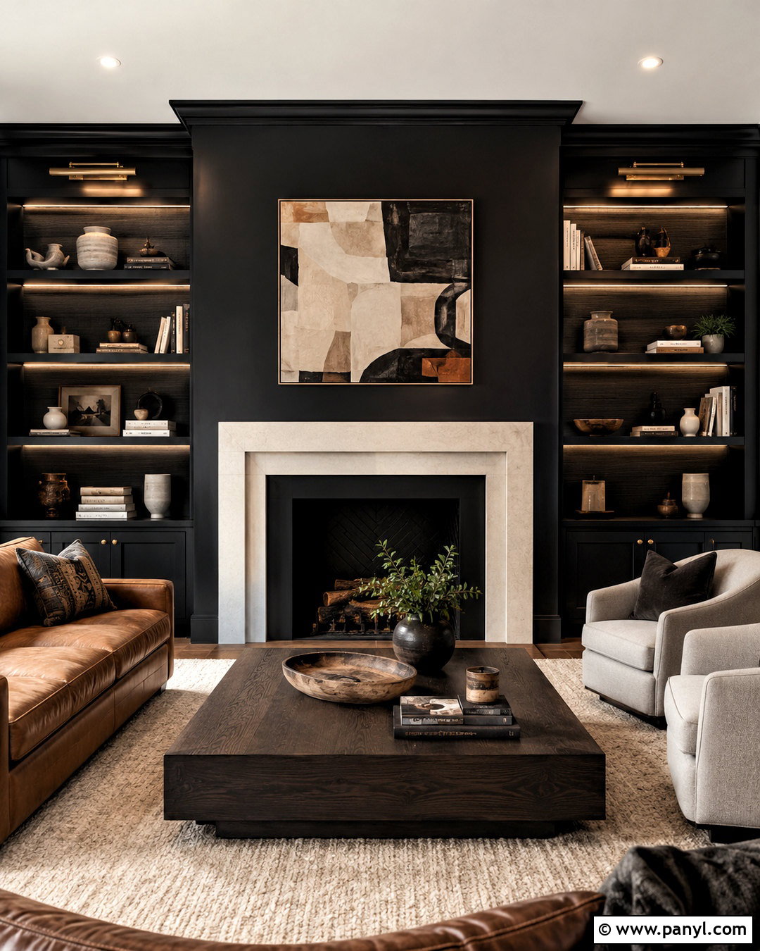 Black Fireplace With Built-Ins - 20 moody fireplace ideas