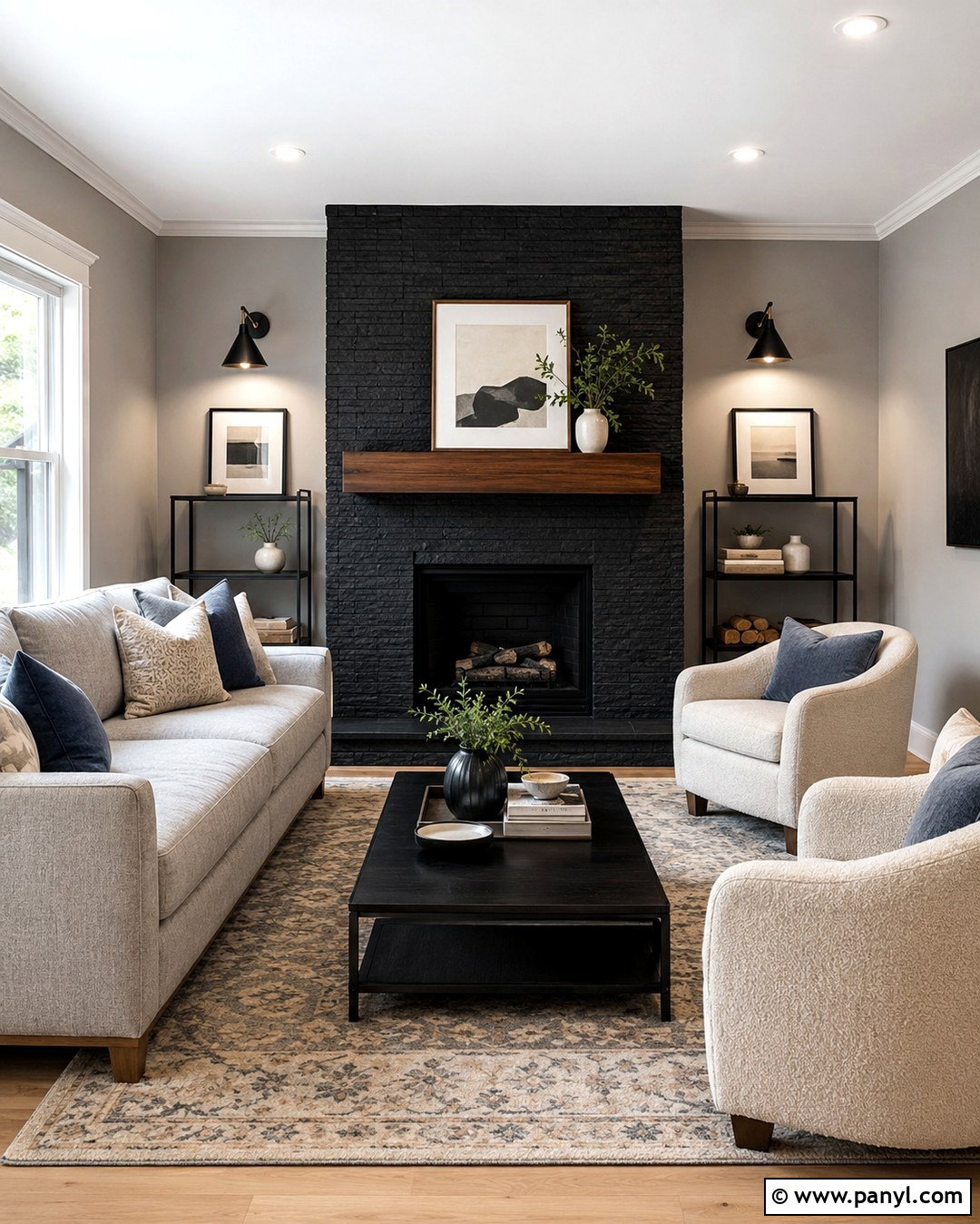 Black Fireplace With Gray Walls - 20 Black Paint Fireplace Ideas