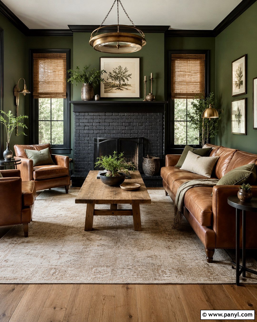 Black Fireplace With Green Walls - 20 Black Paint Fireplace Ideas