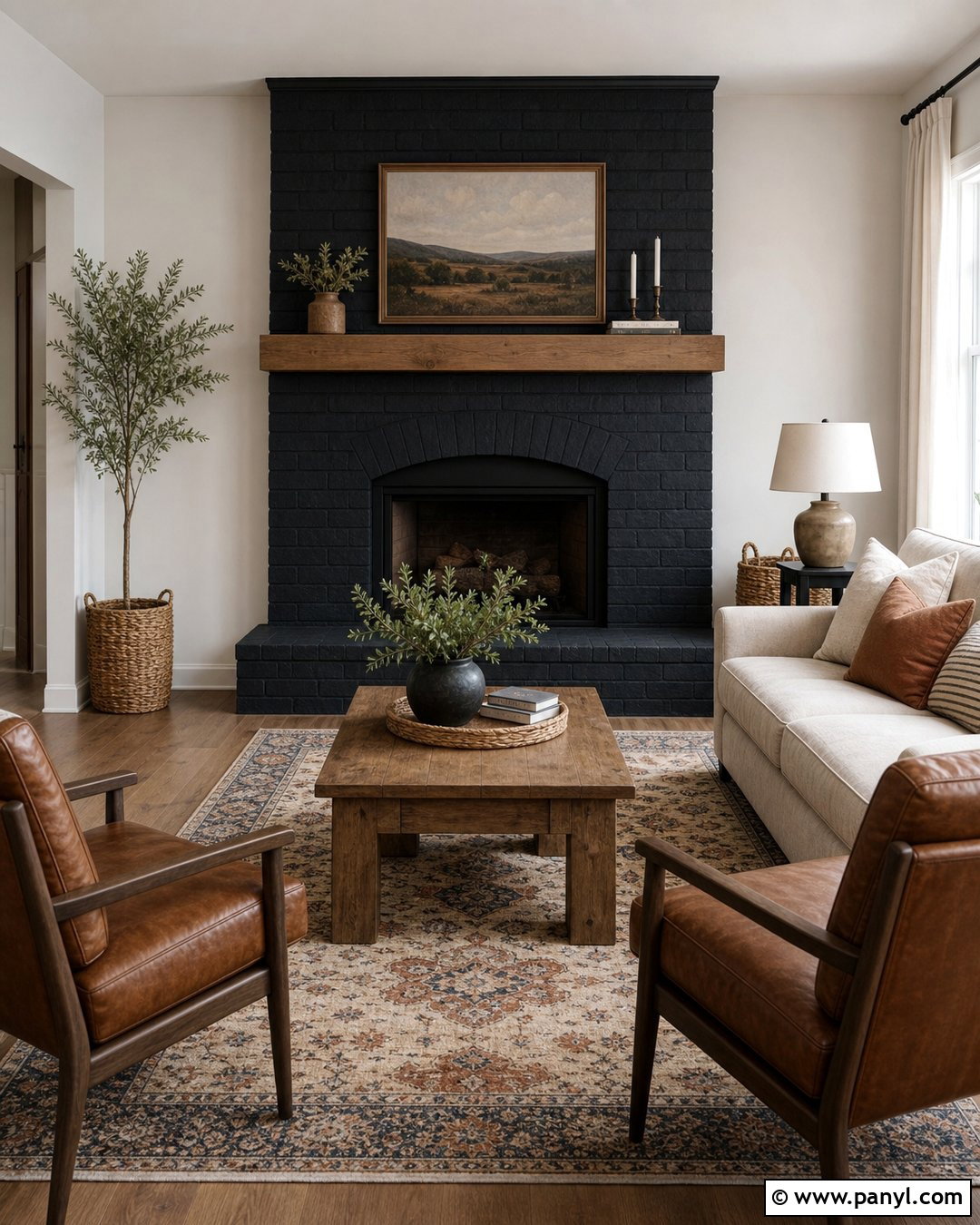 Black Fireplace With Leather Chairs - 35 Black Fireplace White Walls