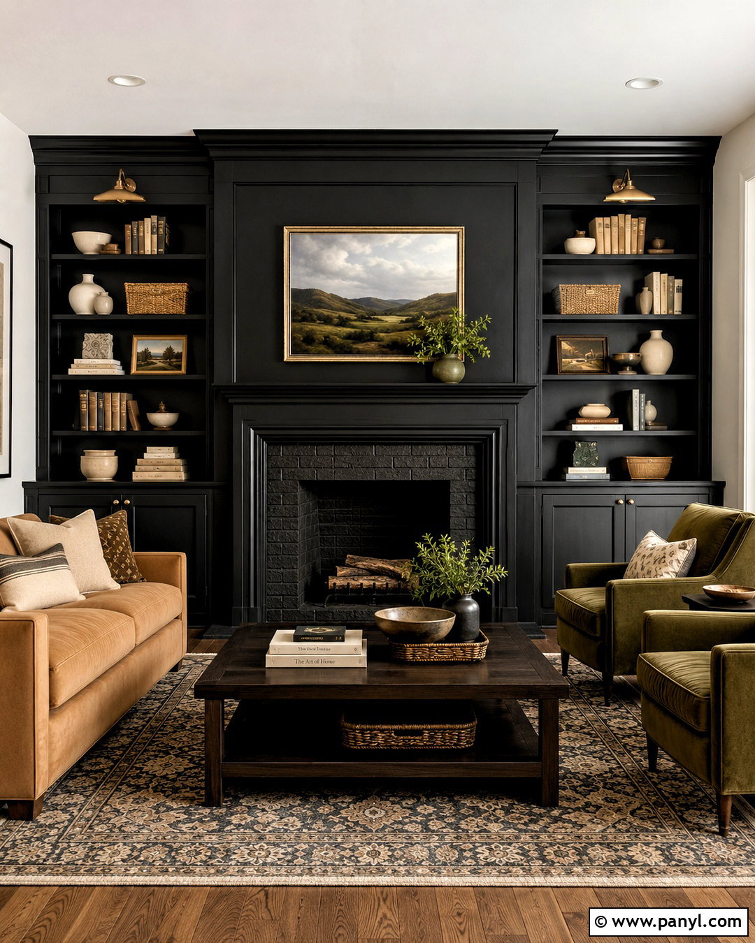 Black Fireplace With Matching Bookshelves - 20 dark painted fireplace ideas