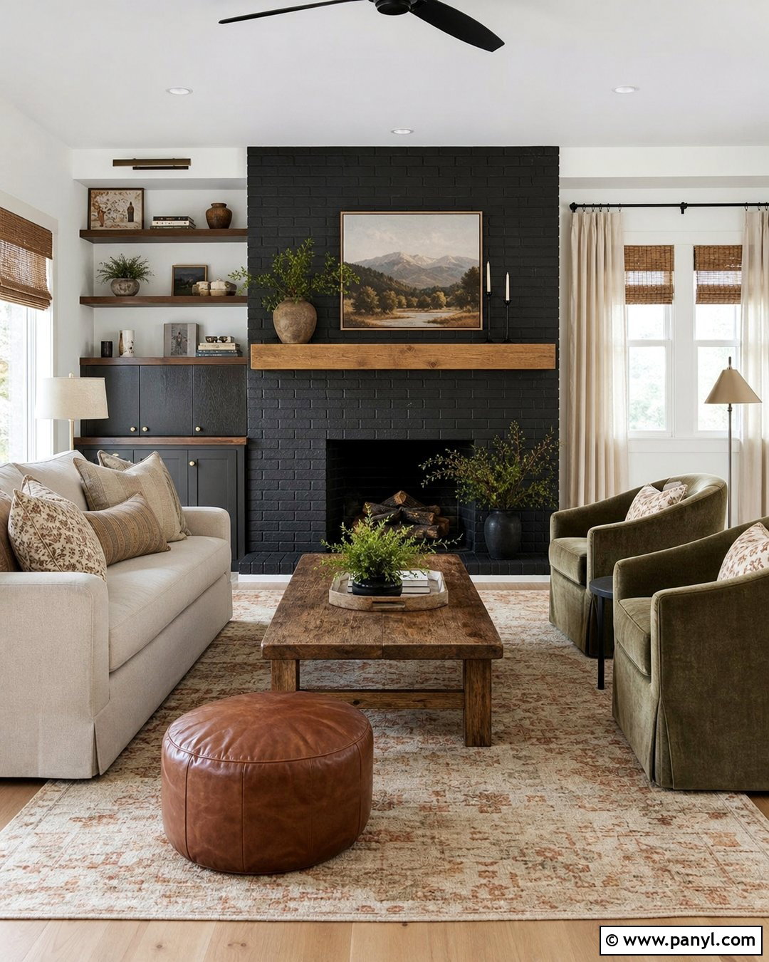 Black Fireplace With Natural Wood Mantel - 35 Black Fireplace White Walls