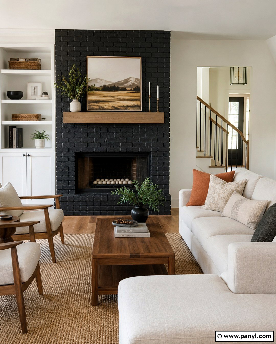 Black Fireplace With Natural Wood Mantel - 20 Black Paint Fireplace Ideas