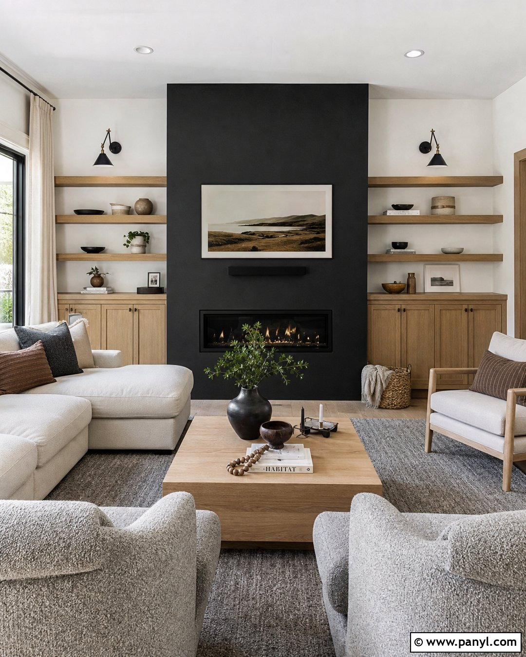 Black Fireplace With Oak Built Ins - 35 Black Fireplace White Walls