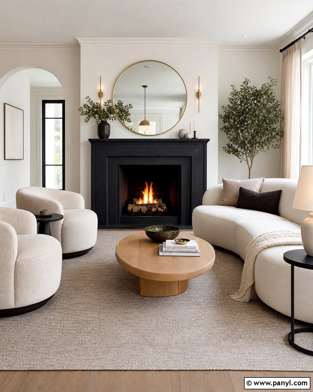 Black Fireplace With Round Mirror - 35 Black Fireplace White Walls