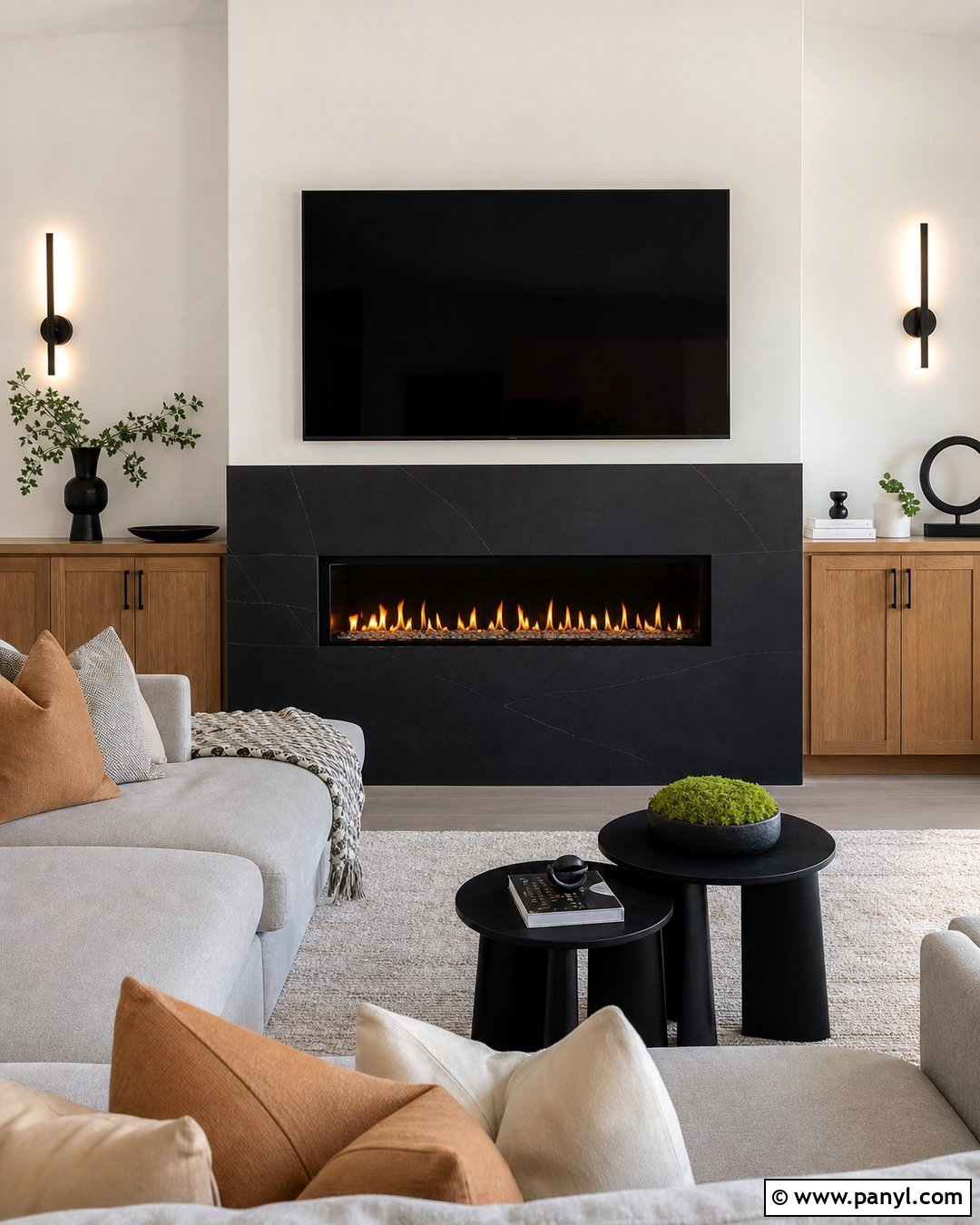 Black Fireplace With TV Above - 35 Black Fireplace White Walls