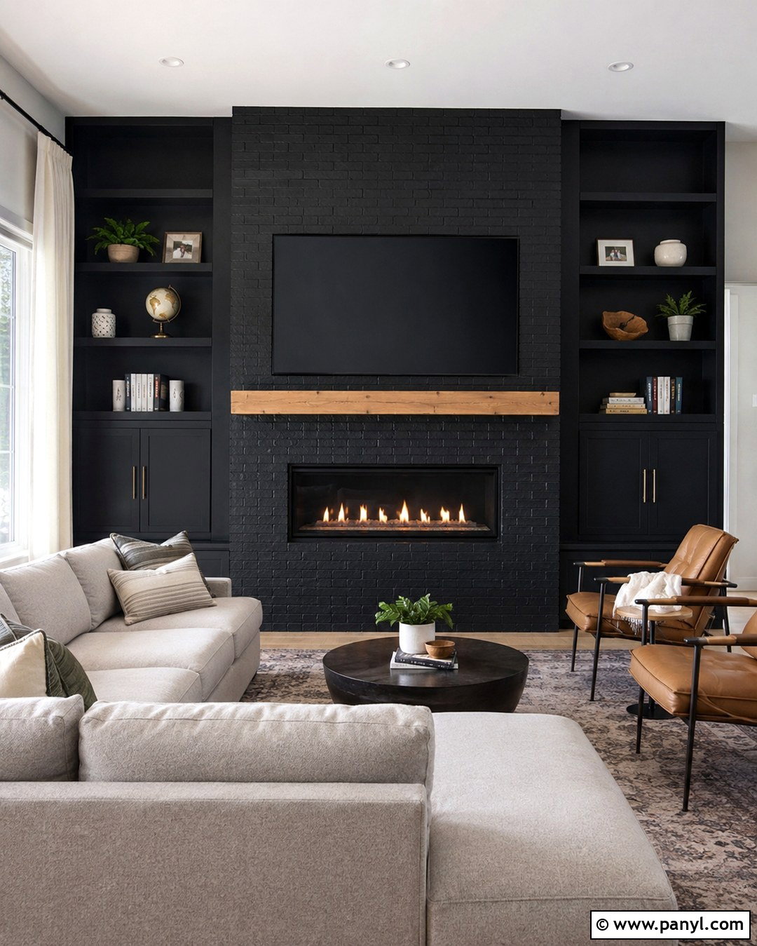 Black Fireplace With TV - 20 Black Paint Fireplace Ideas
