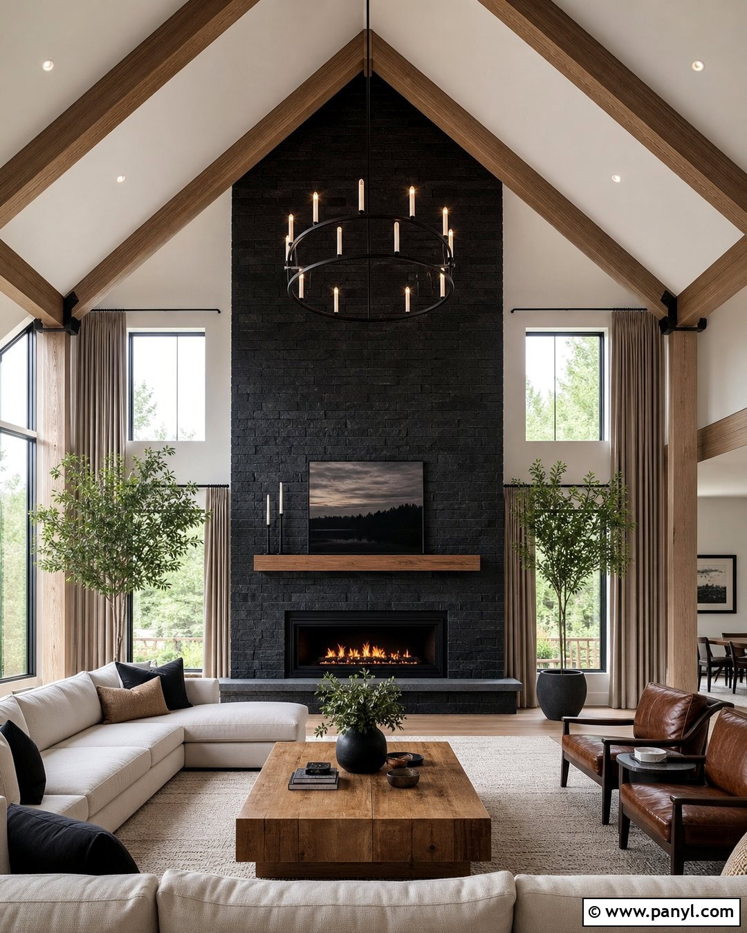 Black Fireplace With Vaulted White Ceiling - 35 Black Fireplace White Walls