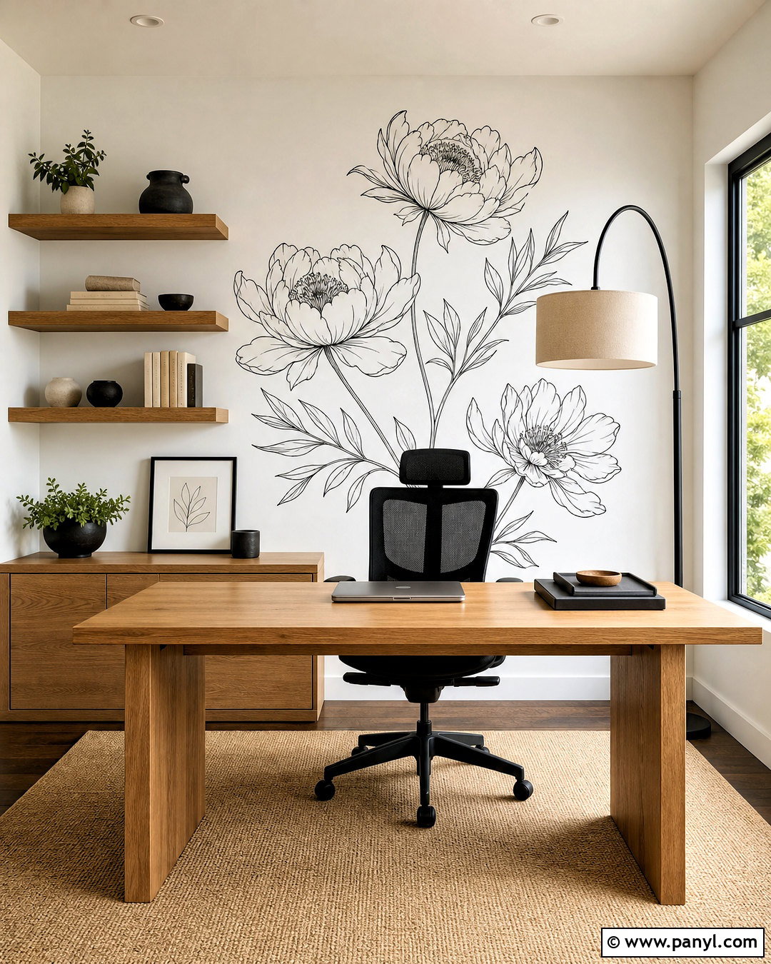 Black Floral Line Wall Decals For Office - 20 floral wall decals