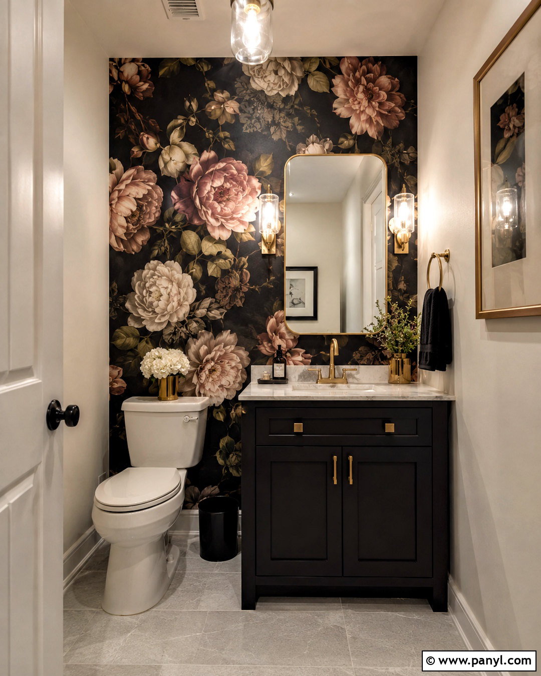 Black Floral Powder Room Accent Wall - 20 powder room accent wall ideas