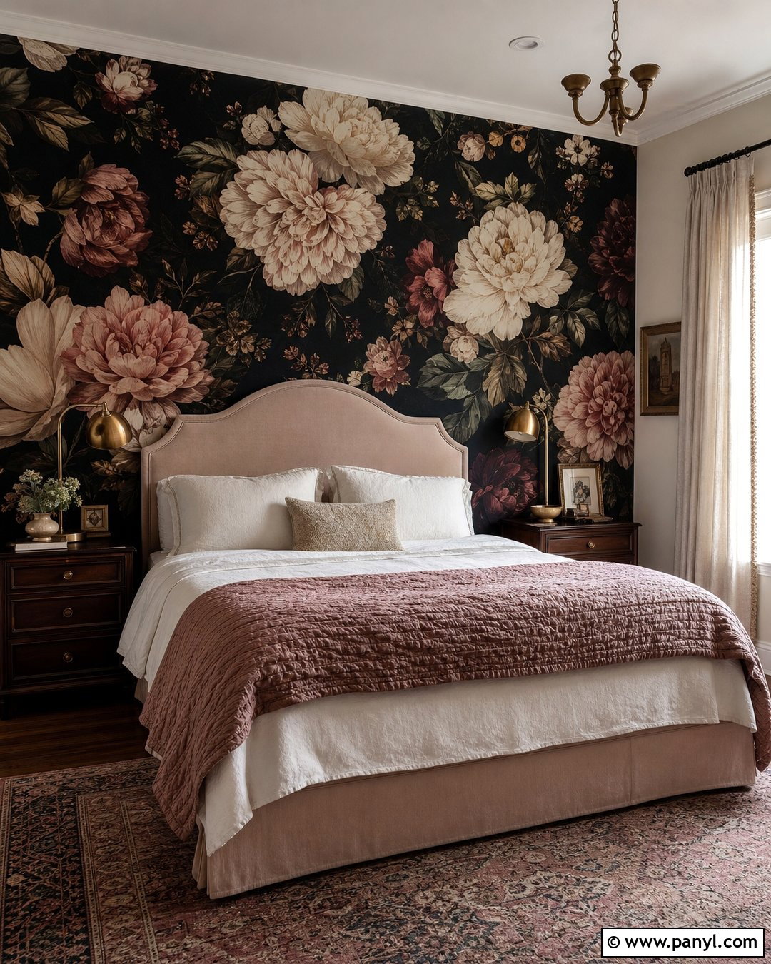 Black Floral Wallpaper Feature Wall - 35 black feature wall bedroom ideas