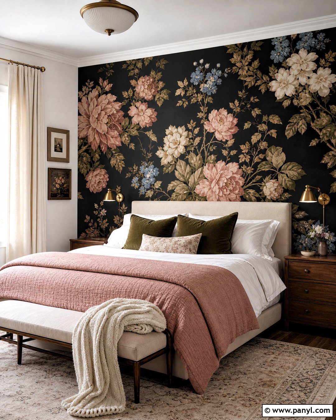 Black Floral Wallpaper Wall - 20 black statement wall ideas