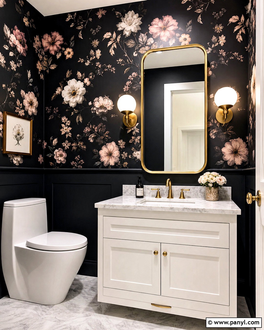 Black Floral Wallpaper With Black Paint - 20 half wallpaper half paint ideas
