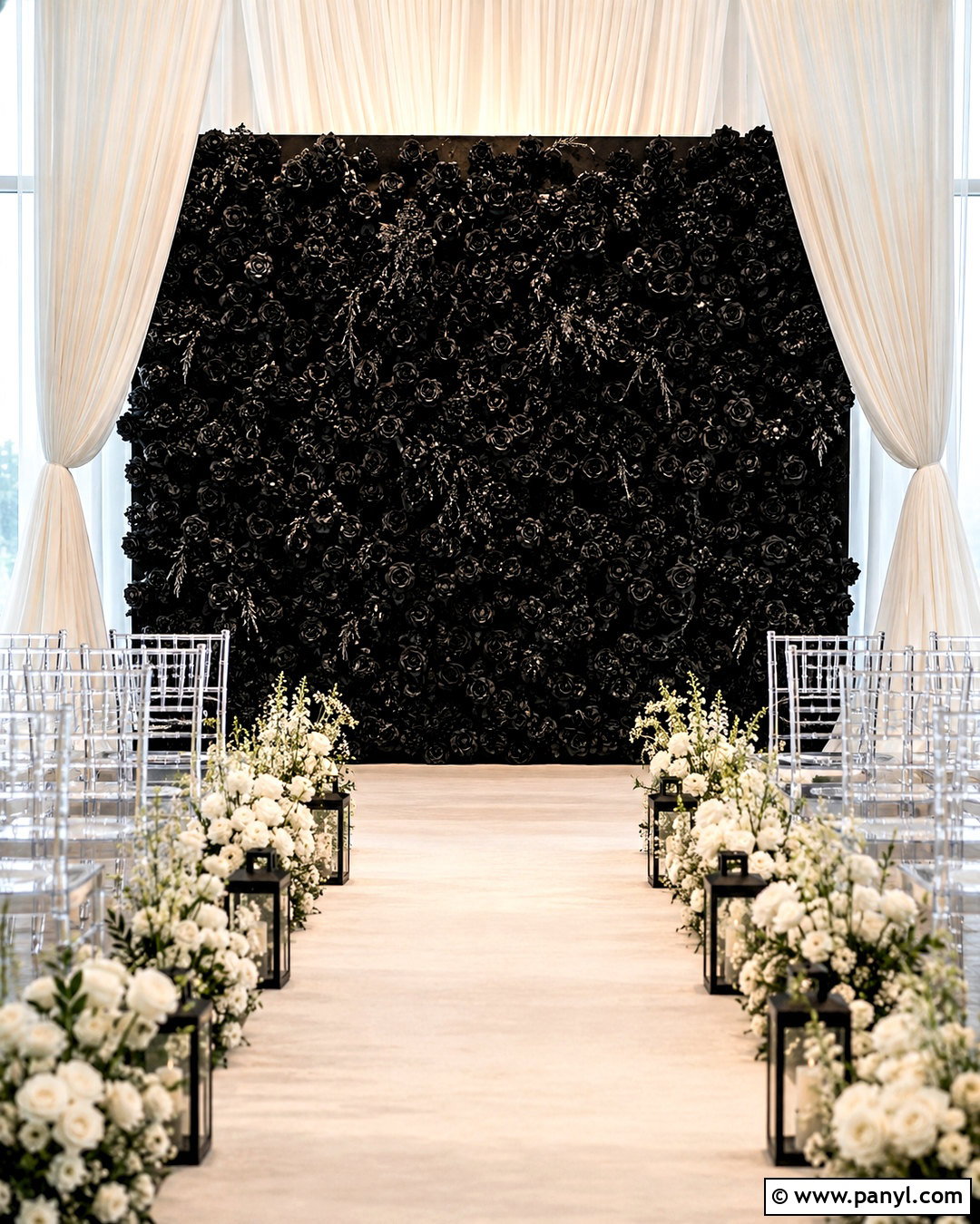 Black Flower Wall Wedding Backdrop - 20 black flower wall ideas