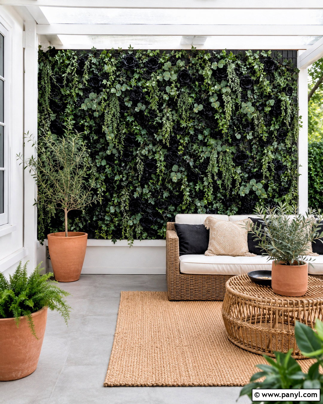 Black Flower Wall With Greenery - 20 black flower wall ideas