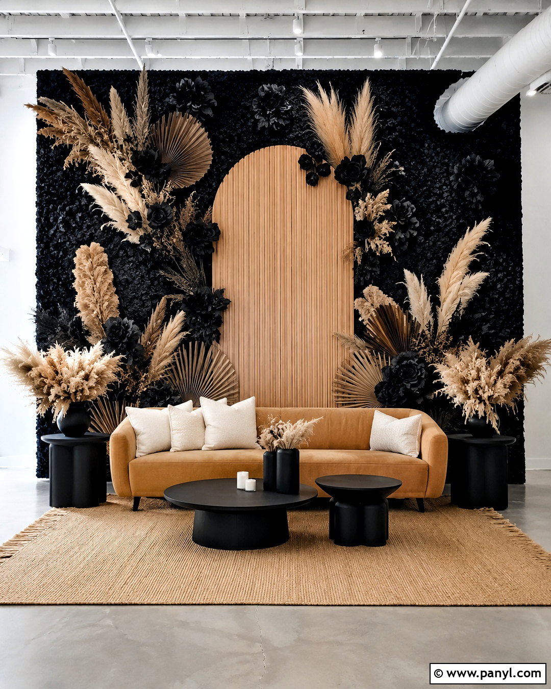 Black Flower Wall With Pampas Grass - 20 black flower wall ideas