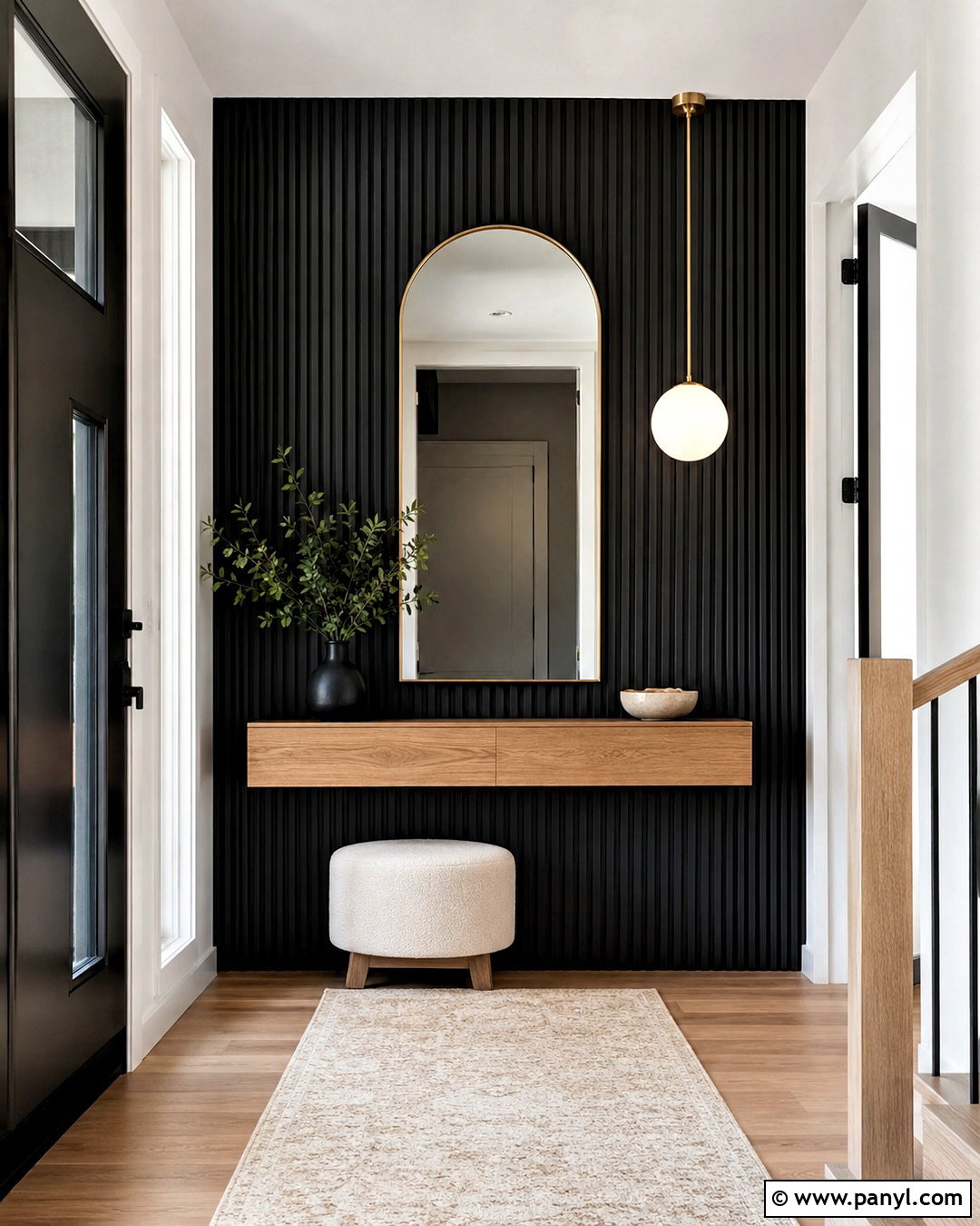 Black Fluted Panel Entryway Wall - 20 black textured wall ideas
