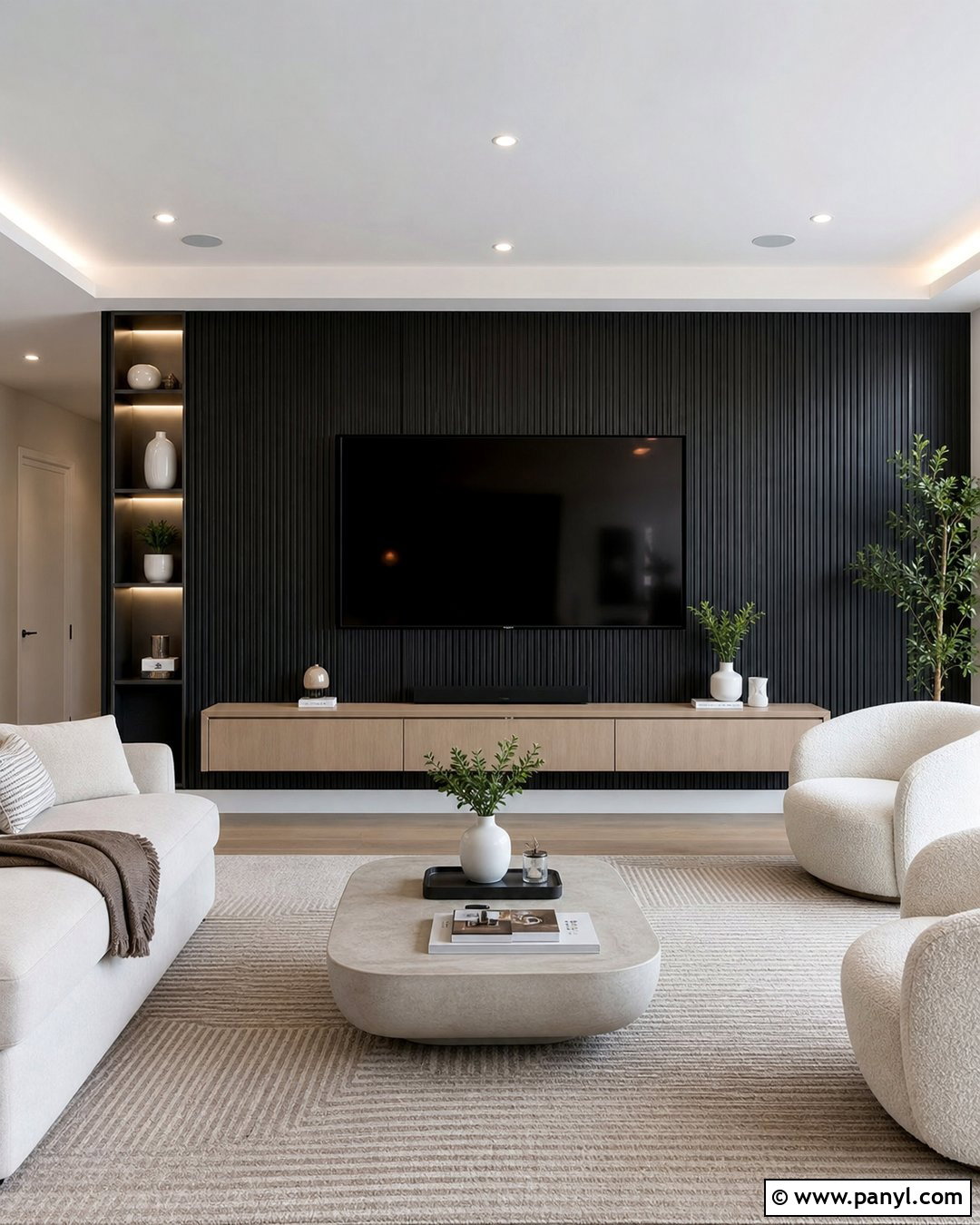 Black Fluted TV Wall - 35 Black Wall Behind Tv Ideas