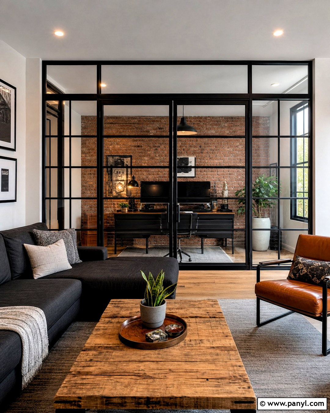 Black Frame Glass Living Room Partition - 20 living room partition ideas